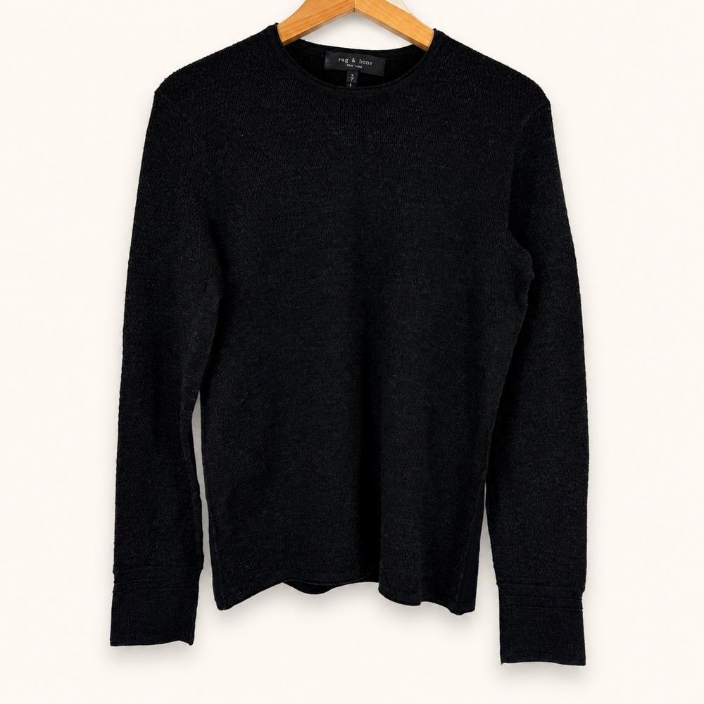 Rag & Bone Mens Small Sweater Black Gray‎ Merino Wool Quiet Luxury Dark Academia
